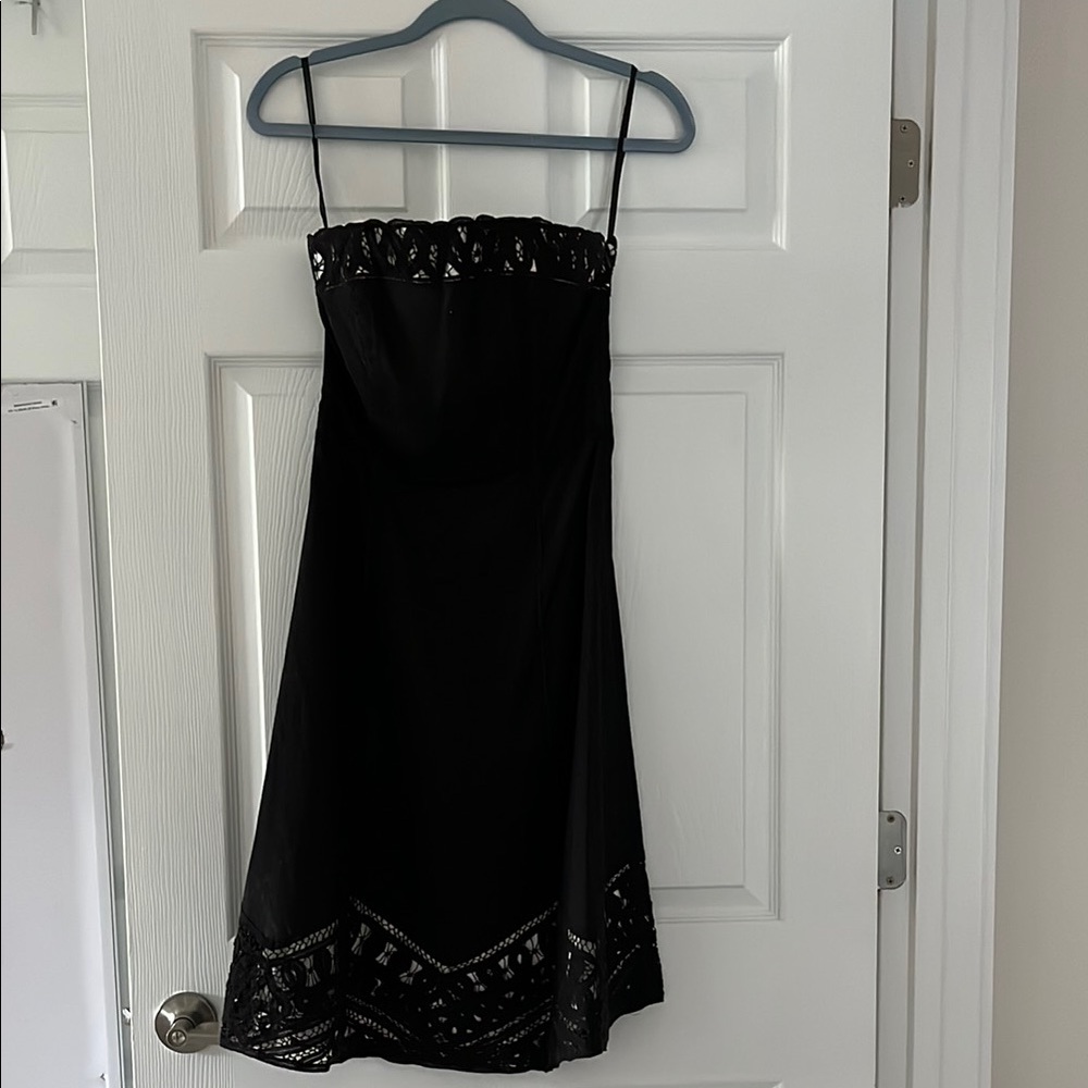 White House Black Market Strapless Black Dress with Lace Details
